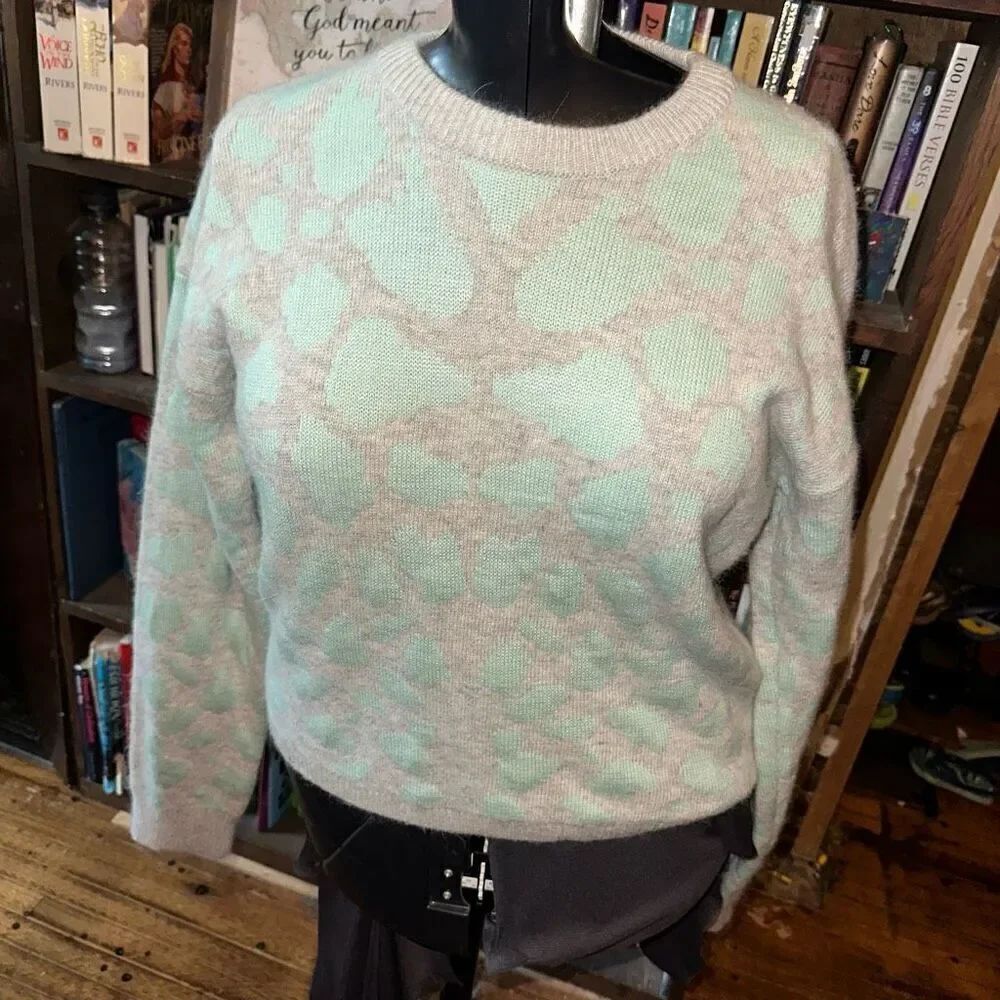 John and Jenn green & gray leopard spot cozy M Braeve sweater